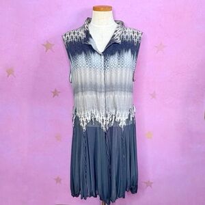 Giselle Shepatin Dress Womens Large Gray Sleeveless Snap Sheer Mesh Bottom Boho